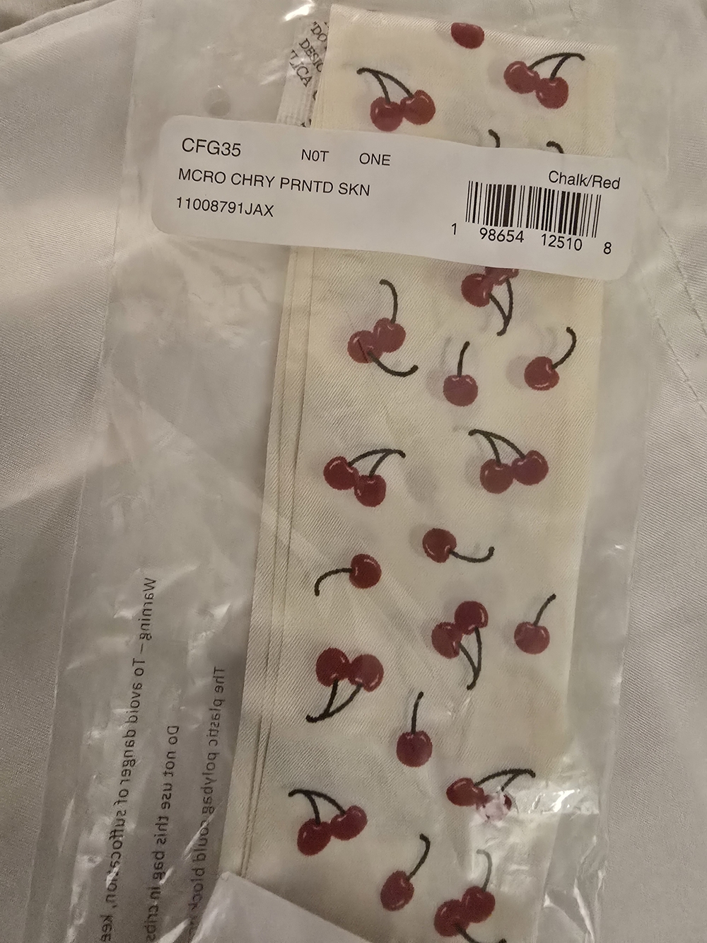 Coach Cherry-Print Skinny Scarf - Cream/Red - Picture 3 of 3